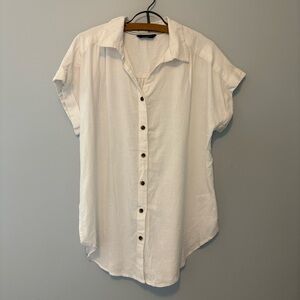 Denver Hayes White Linen Blend Button Front Shirt Medium